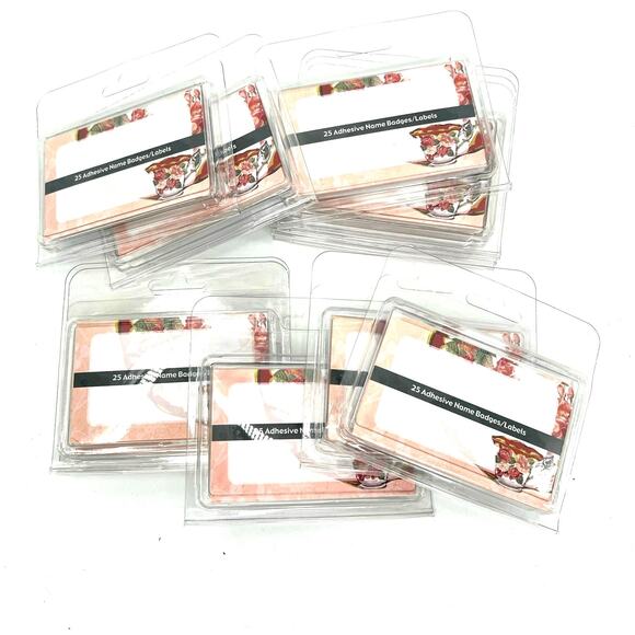 11 packs of 25 adhesive labels or name tags. Floral accents